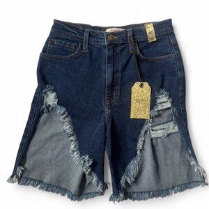 USA Medium Navy blue denim shorts with distressed details and a ripped pocket